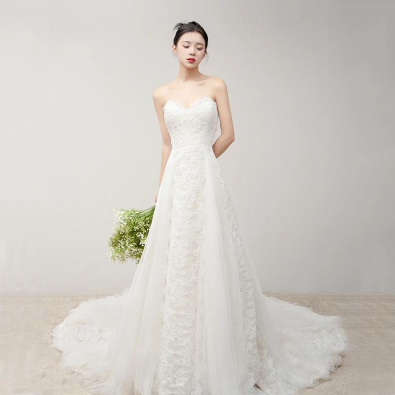 European and American Lace A Wedding Dress 1011 New Bride Simple Tube Top Design Small Trailing Light Wedding Dress