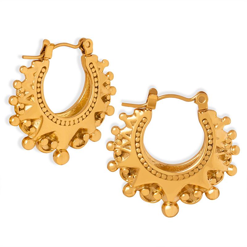 CARLIDANA Non Tarnish Vintage Womens Gold Color Stainless Steel Waterproof Hypoallergenic Spikes Beads Fashion Hoop Earring