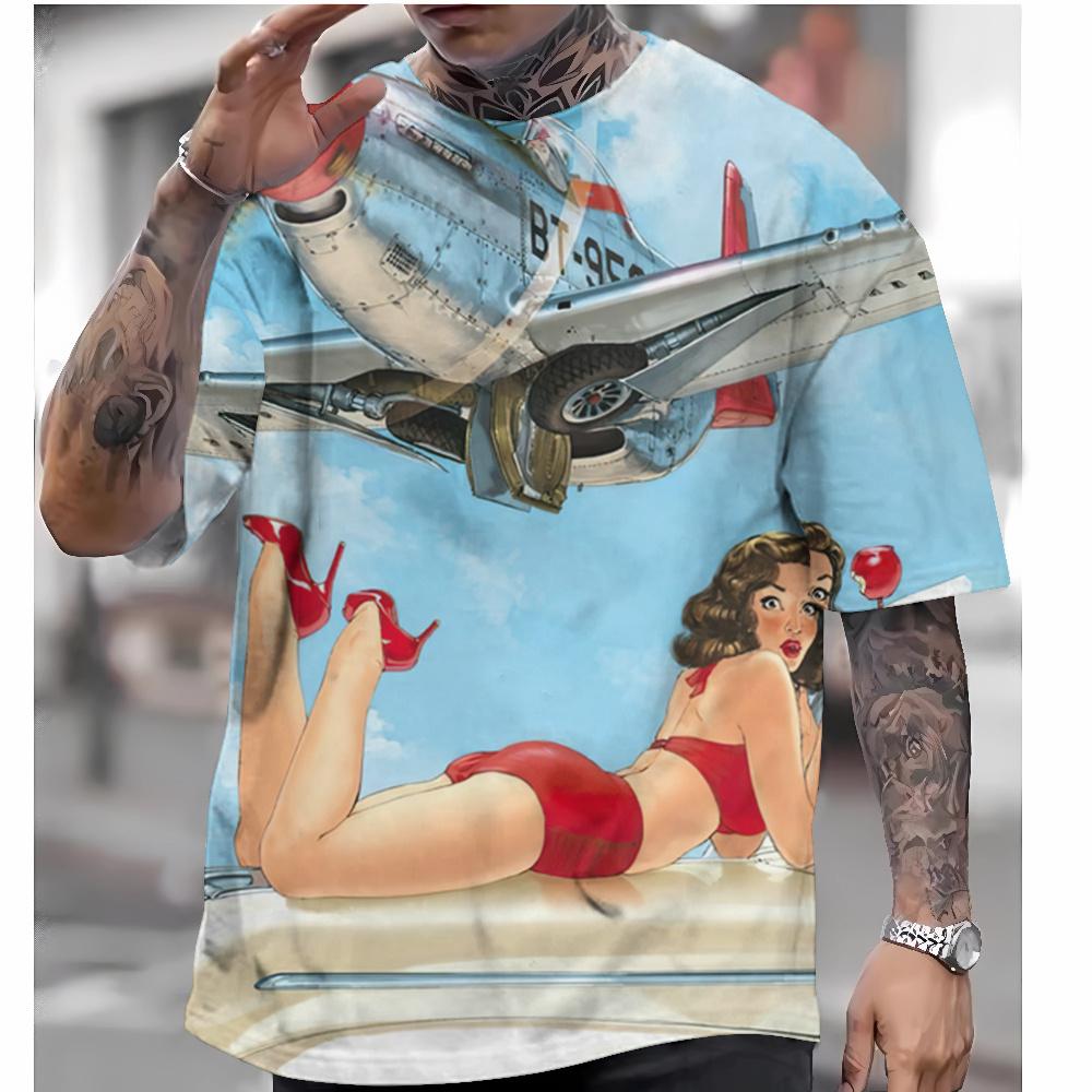 T-shirt Vintage da Uomo Sexy Bellezza Modello Stampato 3D T-shirt Casual a Maniche Corte T-shirt Oversize Abbigliamento da Uomo Top Estate