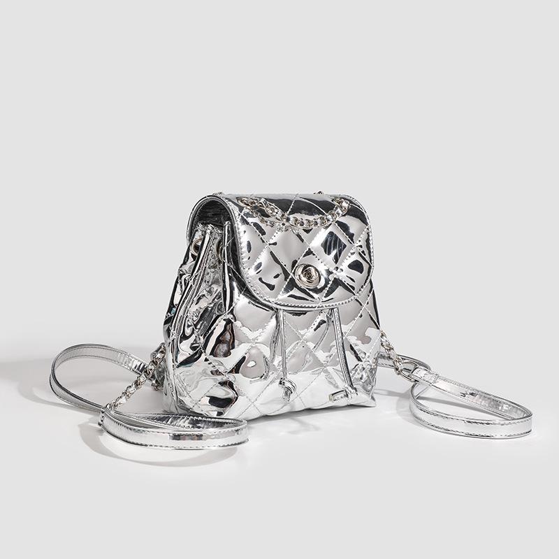 2025 summer new niche high-end color silver backpack diamond chain bucket bag mini small backpack