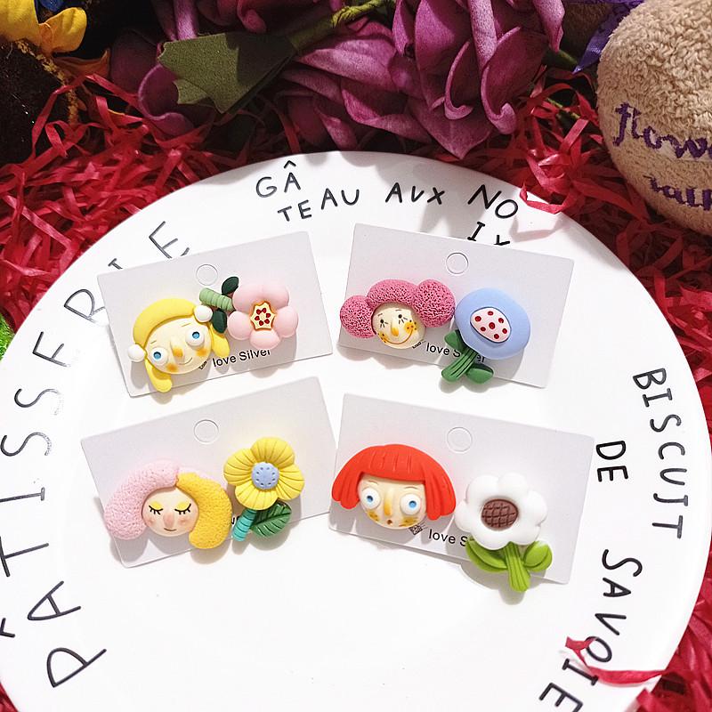 

Nordic Style Cute Resin Cartoon Asymmetrical 925 Silver Stud Earrings for Girls