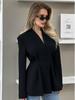 2026 Autumn/Winter V-neck Long-sleeved Buttoned Waist-Cinching Suit Jacket