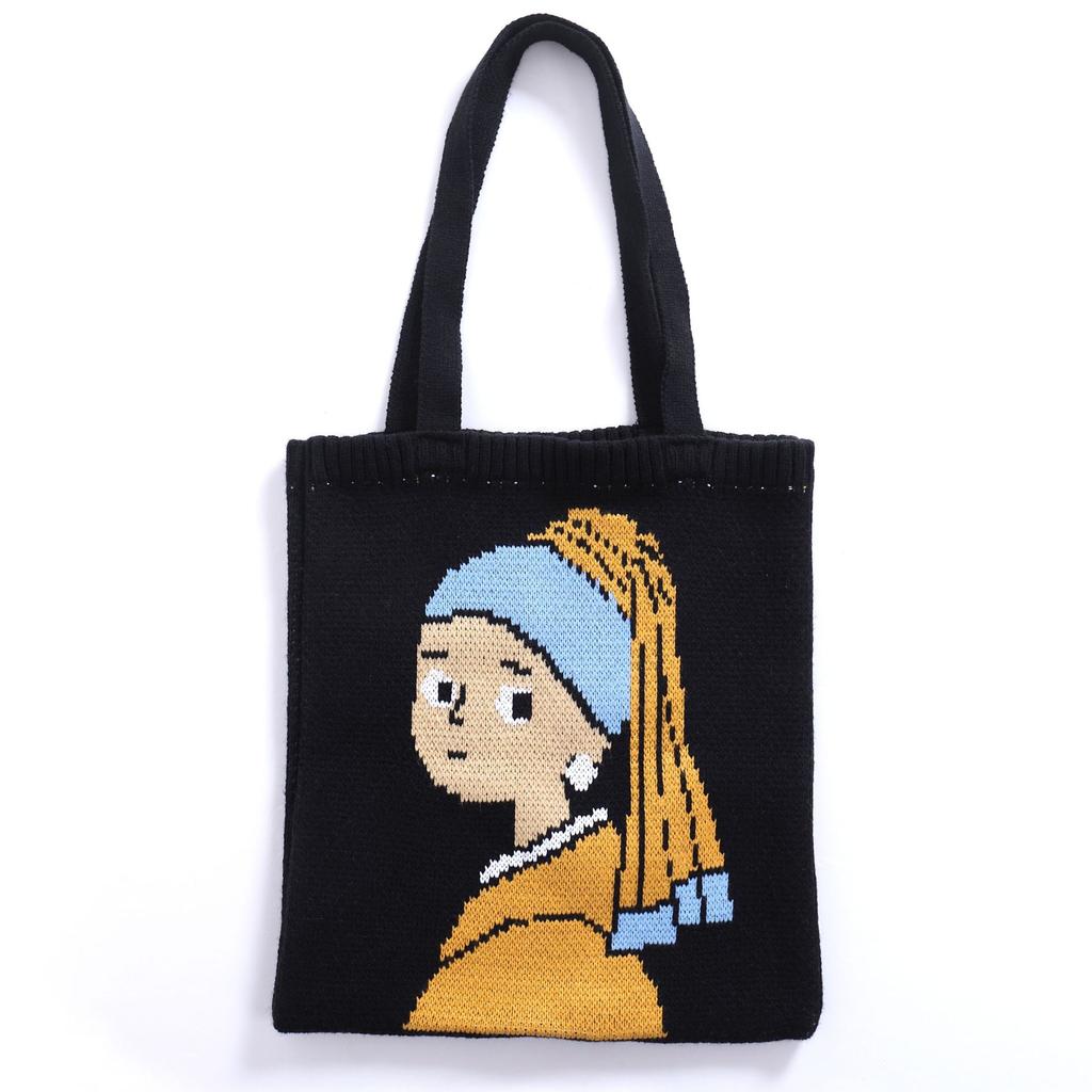 Bag Women's Fashion Cartoon Woven Bag Autumn/winter Hand Shopping Bag Literary Small Fresh Single Shoulder Knitting Bag