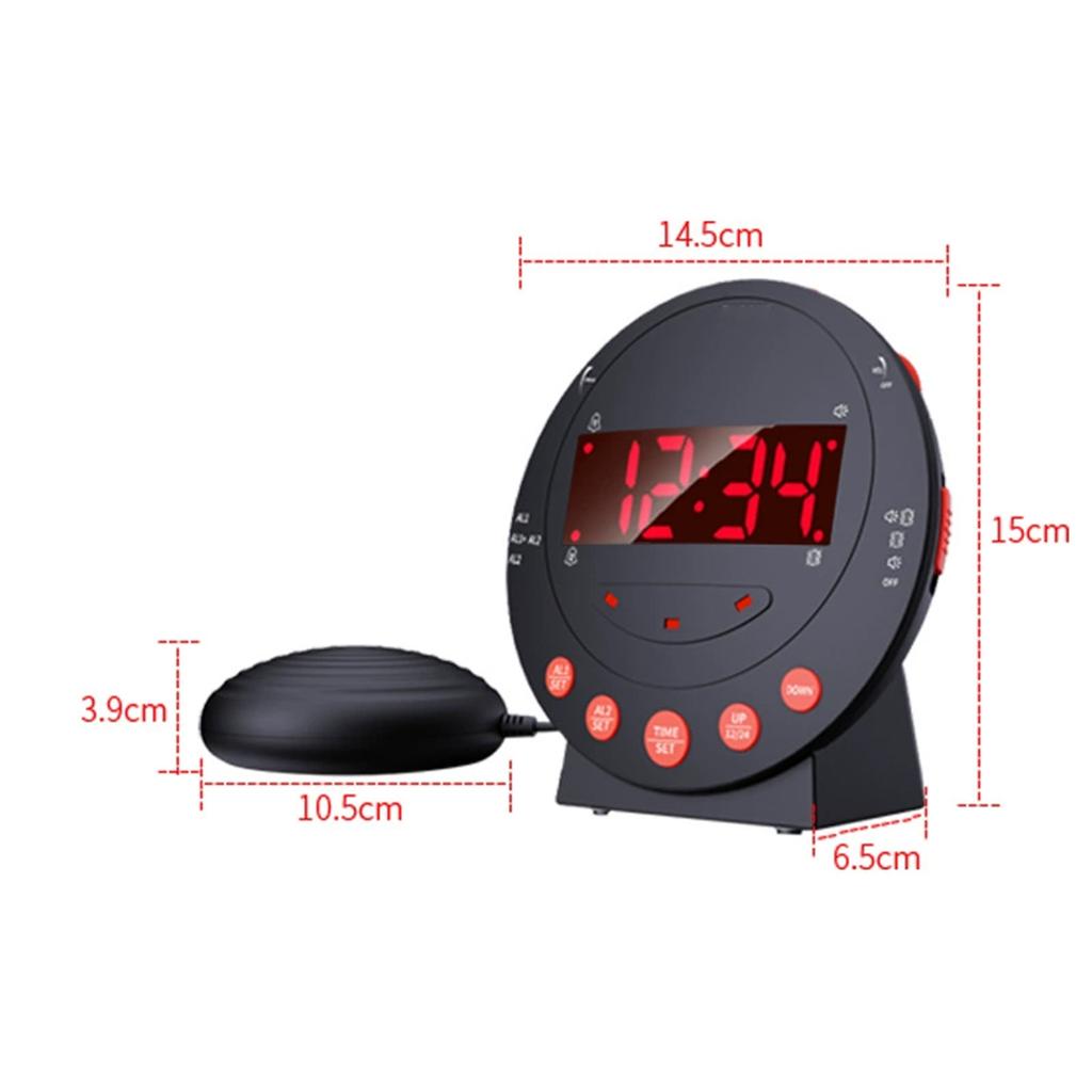 Vibrationswecker mit LED-Anzeige, 2 Weckzeiten, Schlummerfunktion, Starke Vibration und Blinklicht für