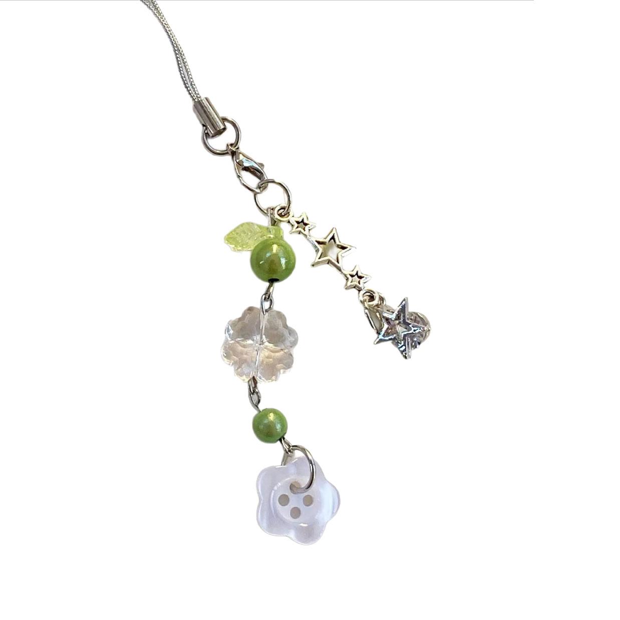 

Stylish Beaded Keychain Feature Lucky Four Leaf Grass Charm Pearls Decoration Bag Purse Hanging Ornament Accessory белый