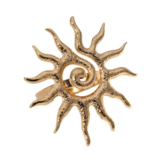 Middle Finger Ring Sun Pattern Open Adjustable Fit Women Ring Stainless Steel Texture Sun God Symbol Energy Vitality Jewelry Gift