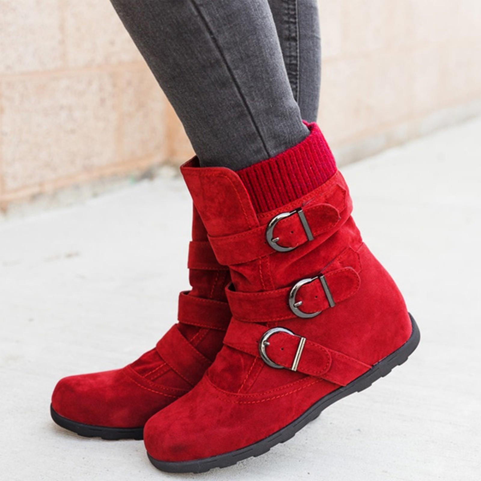 

Сапоги женские зимние и длинные толстые каблуки противоскользящие шерстяные носки 36 красный