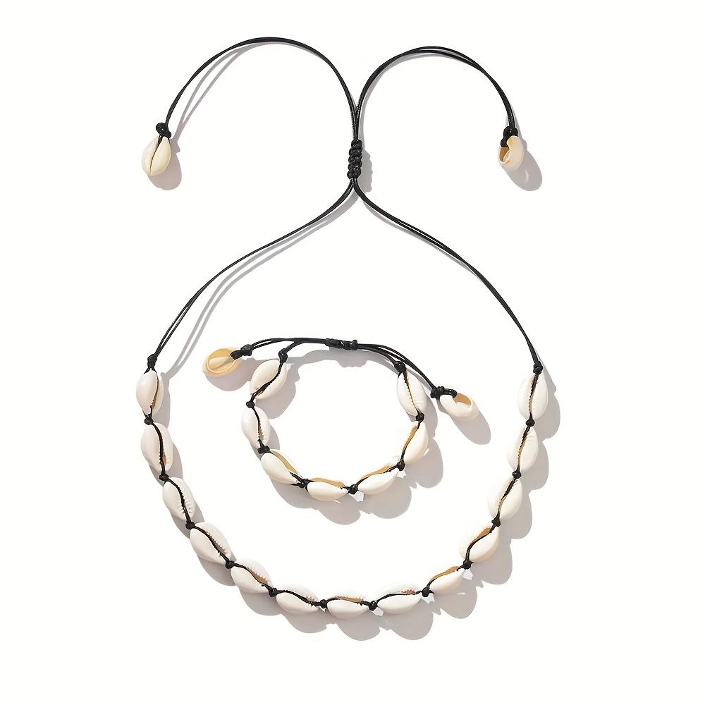 Fashion Handmade Braided Shell Necklace Bracelet 2pcs Set Bohemian Women's Versatile Necklace Beach Resort Style Clavicle Chain