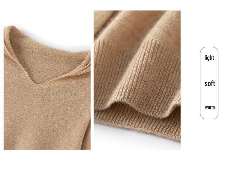 Lekasha Women's 100% Pure Cashmere Pullover Hoodie - Long Sleeve Knitted Sweater for Autumn & Winter
