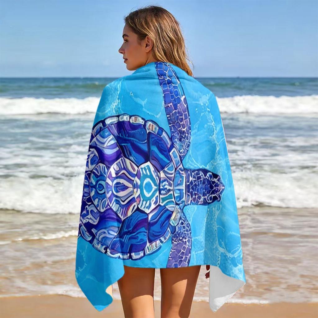 1pc with Turtle and Waves Pattern Beach Towel Travel Towel Unisex Soft Comfortable Quick Dry Portable for Men Women Beach