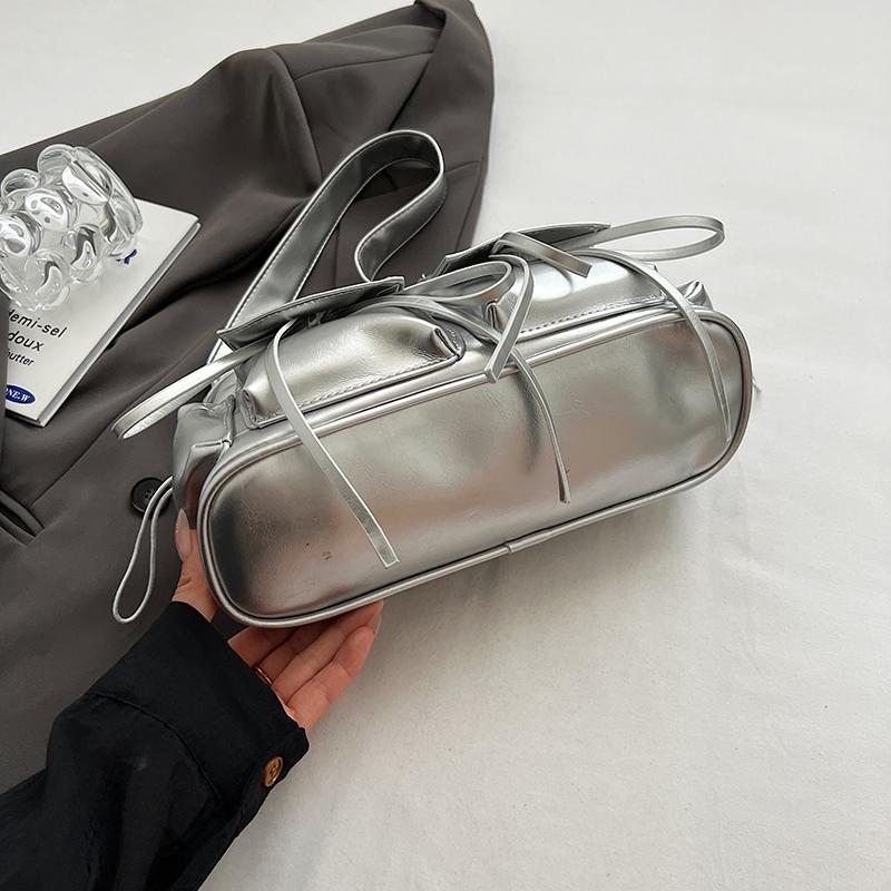 Women Small Underarm Bag with Bow Leisure Armpit Handbag Solid Color Travel Underarm Handbag Girls Outdoor Daily Bag