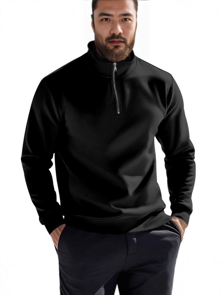Men's Autumn Winter Casual Zipper Stand Collar Fleece Hoodie Jacket