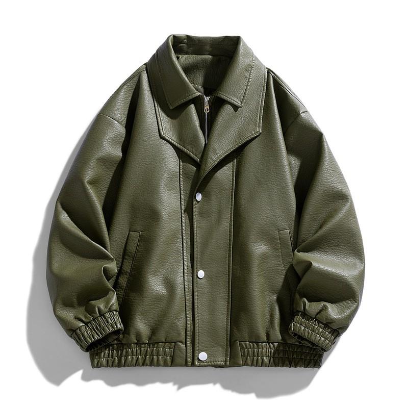 Herren PU-Leder Bikerjacke Stehkragen Slim Fit Lässige Oberbekleidung