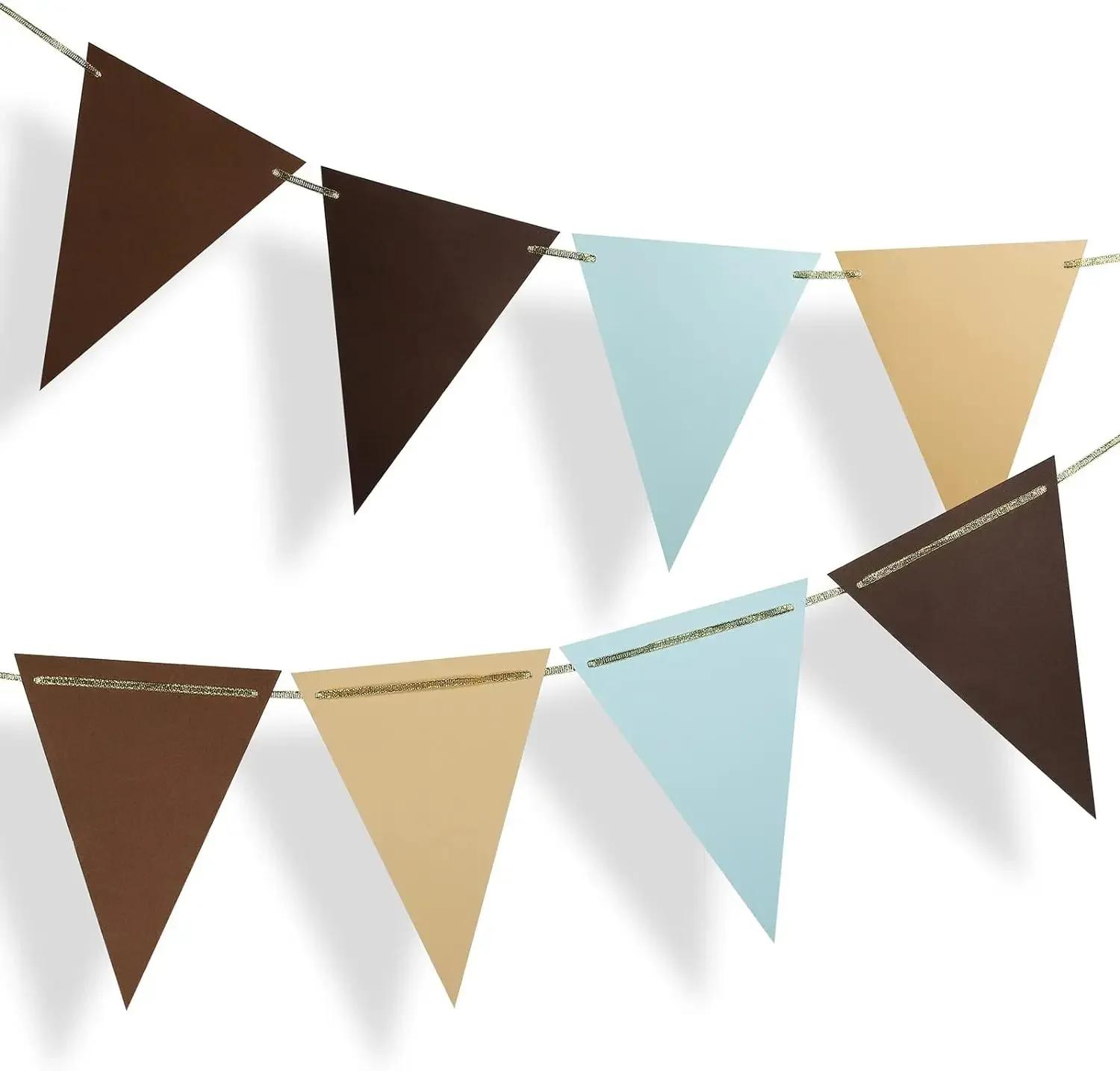 

Coffee Brown Blue Party Decorations Paper Pennant Banner Triangle Flags Bunting Teddy Bear Safari Wild Baby Shower Gender Reveal