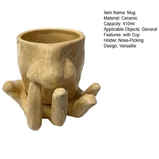 410ml Ceramic Mug Set with Cup Holders Funny Nose-Picking Design Tea Coffee Cup Home Kitchen Drinkware