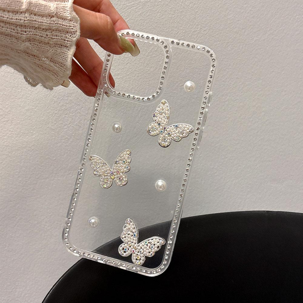 INS Korea Glitter 3D Pearl Butterfly Diamond Phone Case For Honor Magic 7 6 5 Lite Honor 300 400 Pro 400 Lite X40 X50 X60 Pro