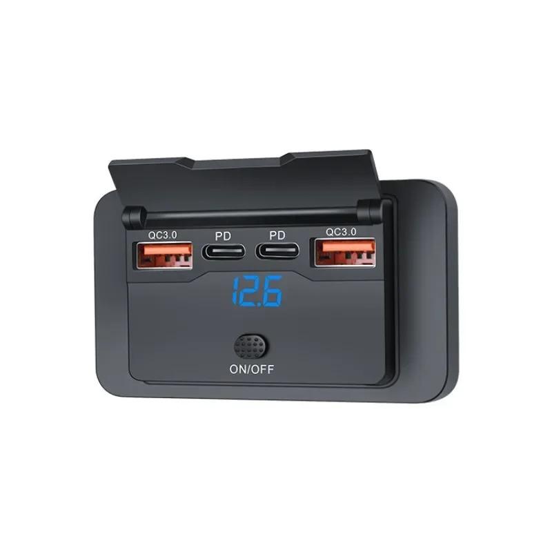 

For 12V/24V USB Outlet Dual QC3.0 USB A & USB C Ports Car Boat Truck Charging Socket Panel with Switch New Voltage Display RV