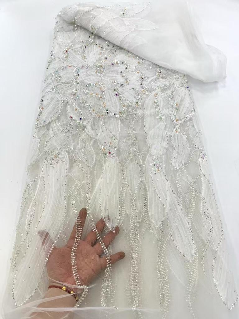 French African Lace Fabric Sequins Beaded Embroidery Groom Nigerian Bridal High Quality Tulle Lace Fabric for Wedding Fabric