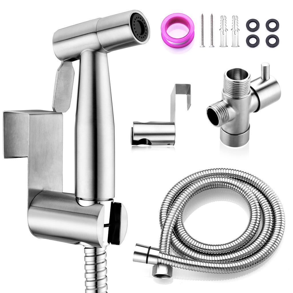 Sprayer Bidet for Toilet Hand Held Stainless Steel Kit with Hose Adjustable Water Pressure Bidet Attachment Shower Spray