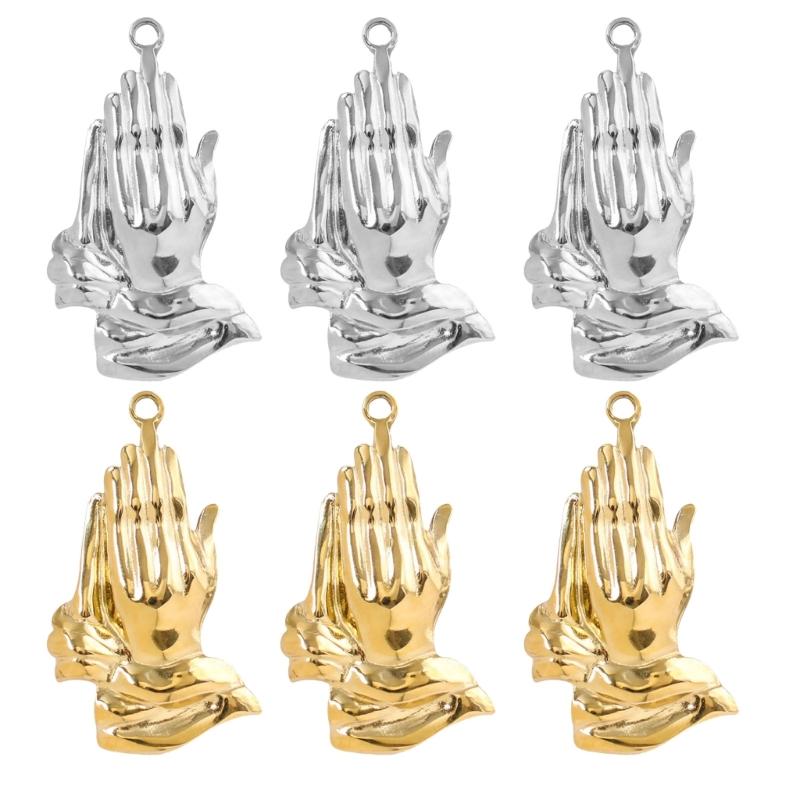 3Pcs Stainless Steel Faith Charm Praying Hand Pendants for Necklaces Bracelets Earrings Jewelry Making Accessories