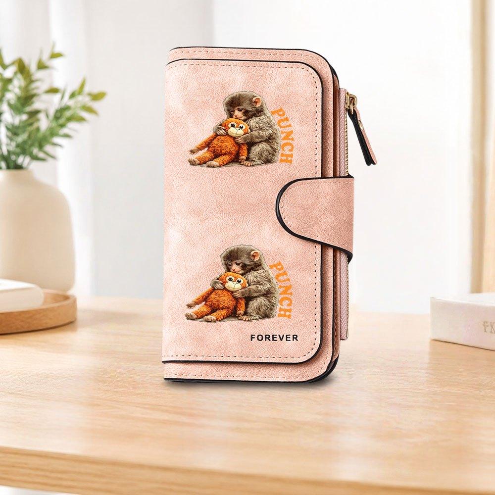 1pc Long Zipper Wallet with Monkey Plush Toy, Large Capacity Card Holder, Unisex Clutch Bag, Fashionable Zipper Coin Purse, Suitable for Daily Use, A