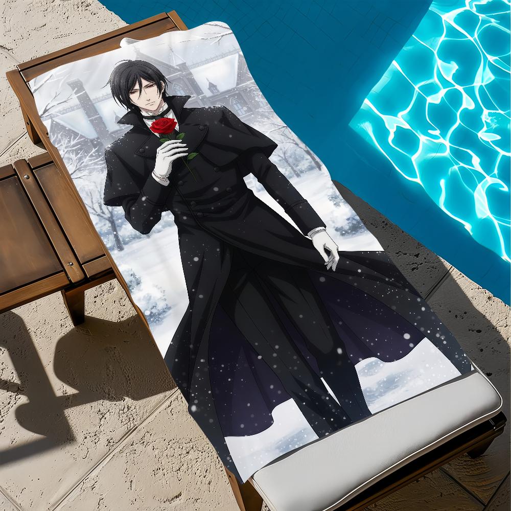 B-black Animation B-butler-r Towel Large Quick-Drying Microfiber Soft Beach Towel for Travel Fitness Sauna Bathing Camping