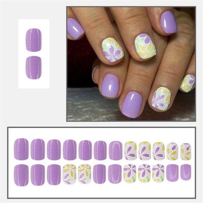 Quadratische Aufdrücknägel Blume Falsche Nägel Klebenägel Künstliche Acrylnägel 24 Stück Aufklebenägel für Frauen Mädchen