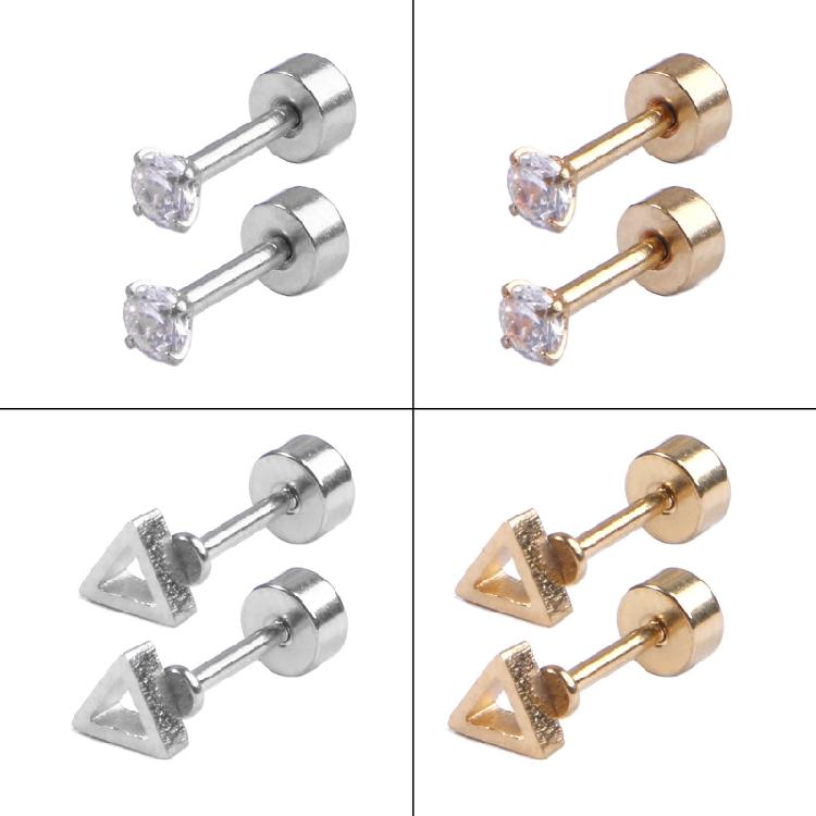 18-Pair Tiny Stud Earrings Star Moon for Triangle Ball Screwback Earrings for Un