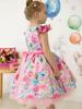 Girl's Holiday Formal Dress with Bowknot Headdress, Printed Christmas Baby Dress