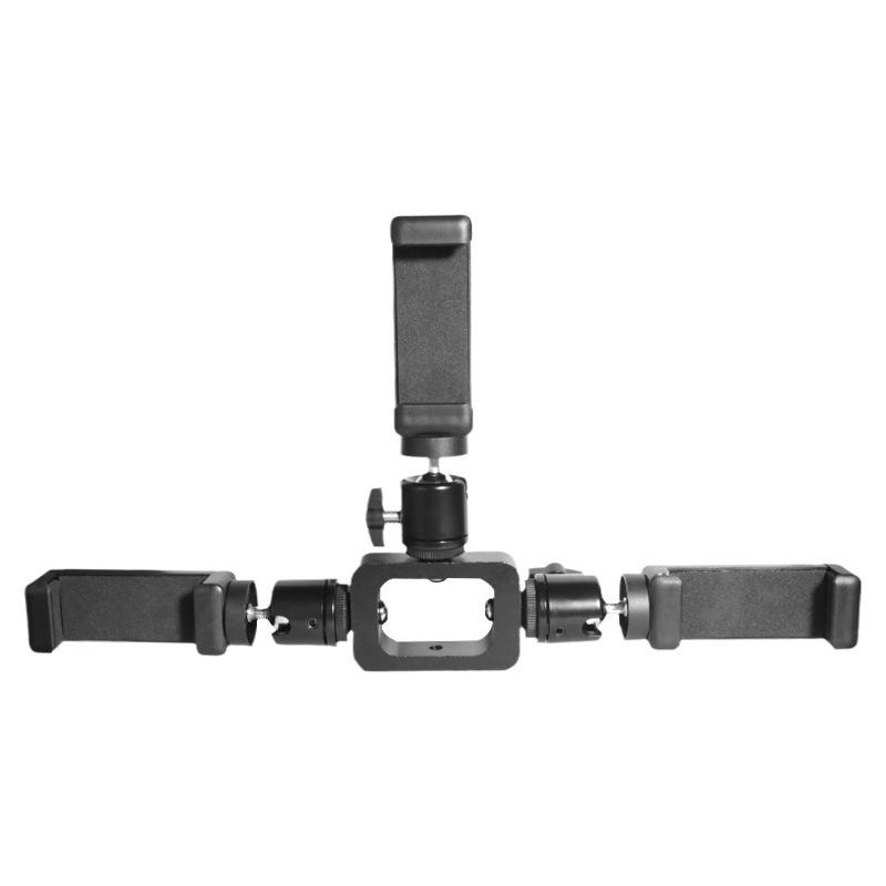 Universal Multi-Camera Live Streaming Stand with Three-Position Phone Clip, Gimbal, and Adjustable Tripod