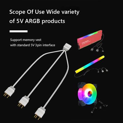 ARGB Chassis Fan HUB Splitter 5V 3Pin Connector 1to 4 Universal 33.5cm Mainboard Extension Line ARGB Synchronous Hub for Desktop