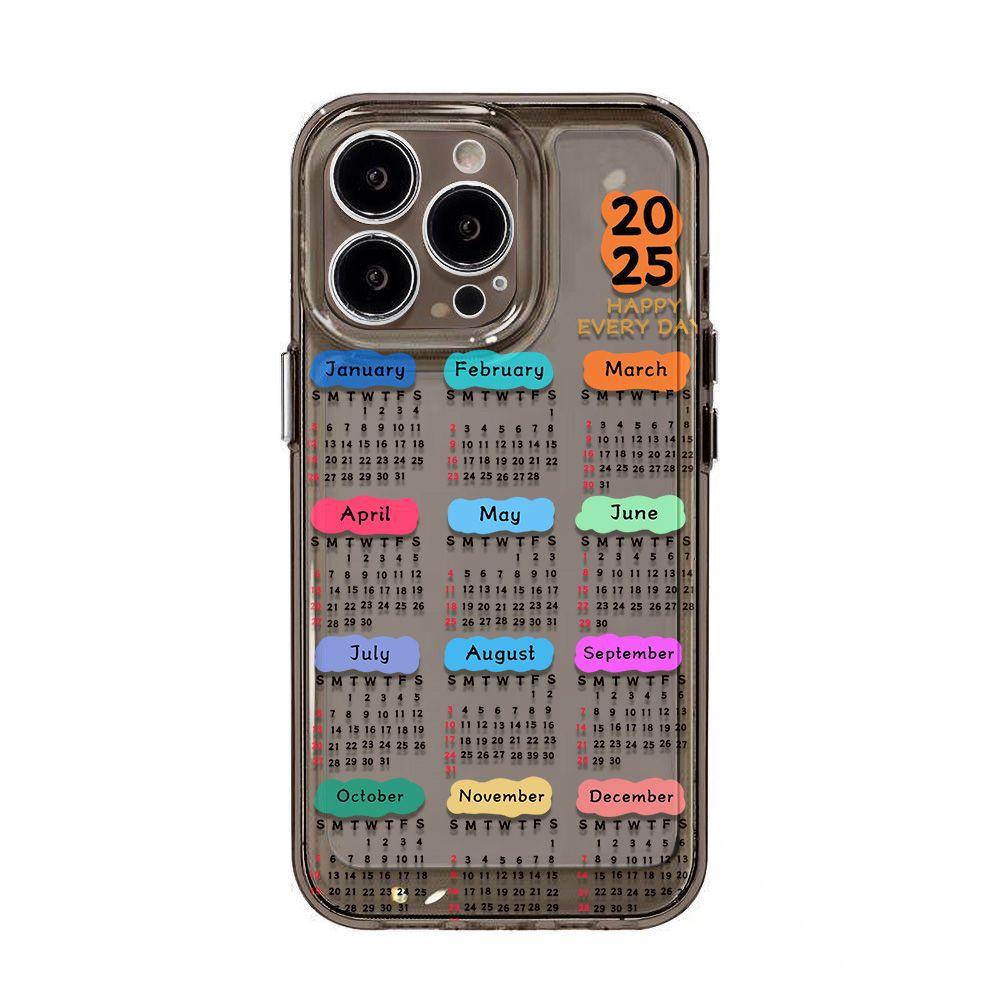 2026 Black Letter Calendar for iPhone17promax Space Phone Case Apple 16 Transparent 15/14 Fine Hole
