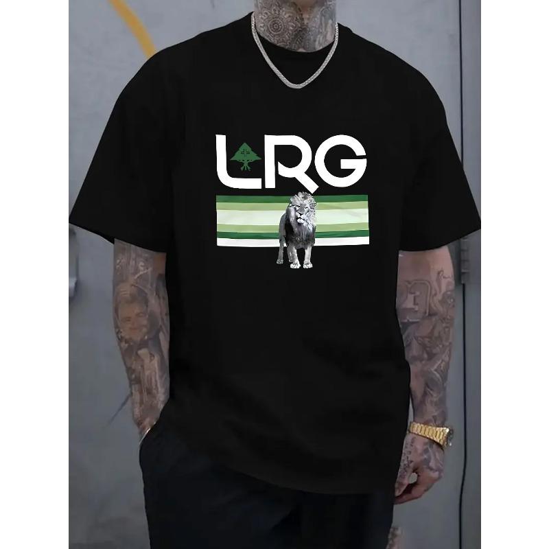 

European sizes Men S Casual Crew Neck Short-Sleeved T-Shirt | Knitted Fabric with LRG Lion Pattern, Perfect for Outdoor Activities 4XL чорний