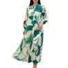 Womens Loose Floral Print Long Sleeve Wrap Dress With Lantern Sleeves High Waist A-Line Midi Casual Elegant