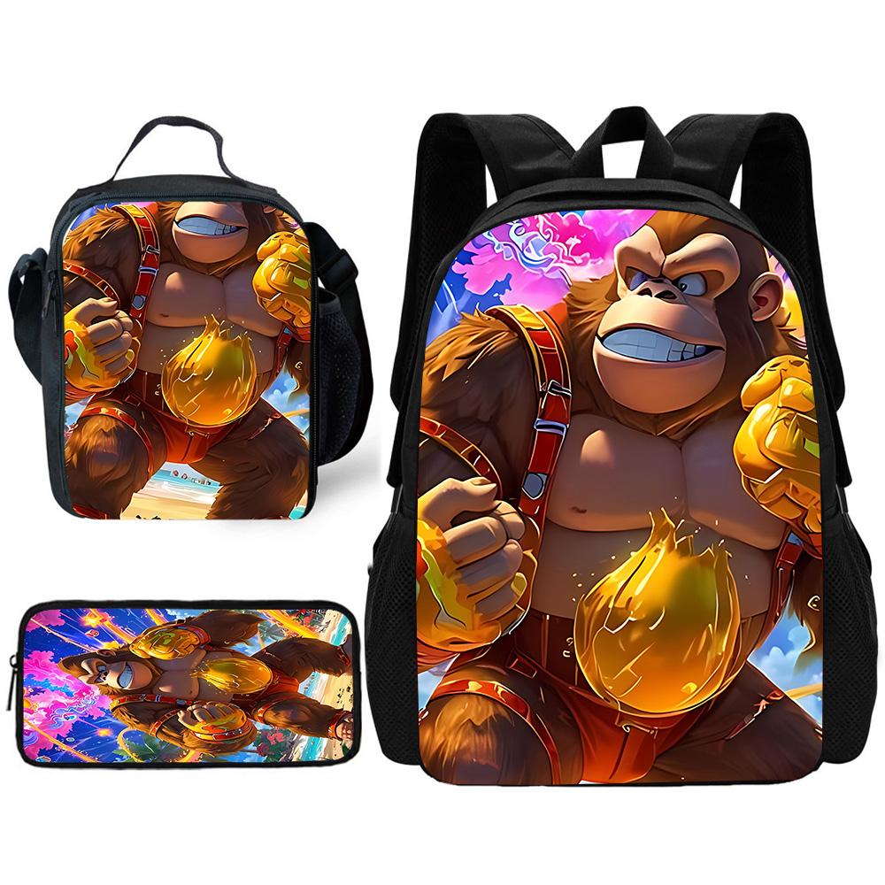 Child School Cartoon Donkeyeds Kongs Bananzaeds Backpack with Lunch Bags ,Pencil Bags ,School Bags for Boys Girls Best Gift