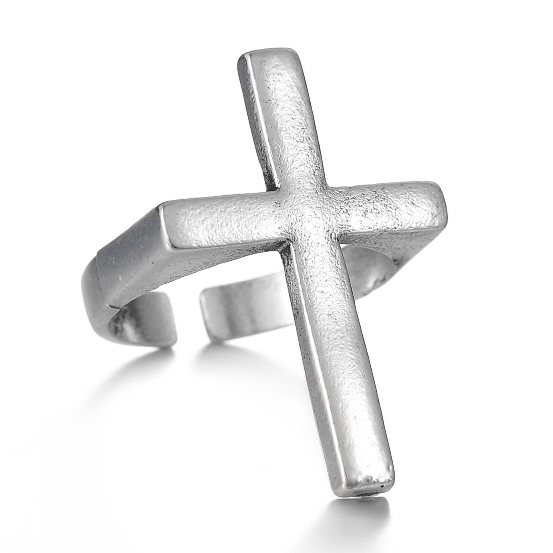 1PC Punk Vintage Black Big Cross Open Ring For Women Party Jewelry Men Trendy Gothic Gold Silver Color Finger Rings Anillo серебряный