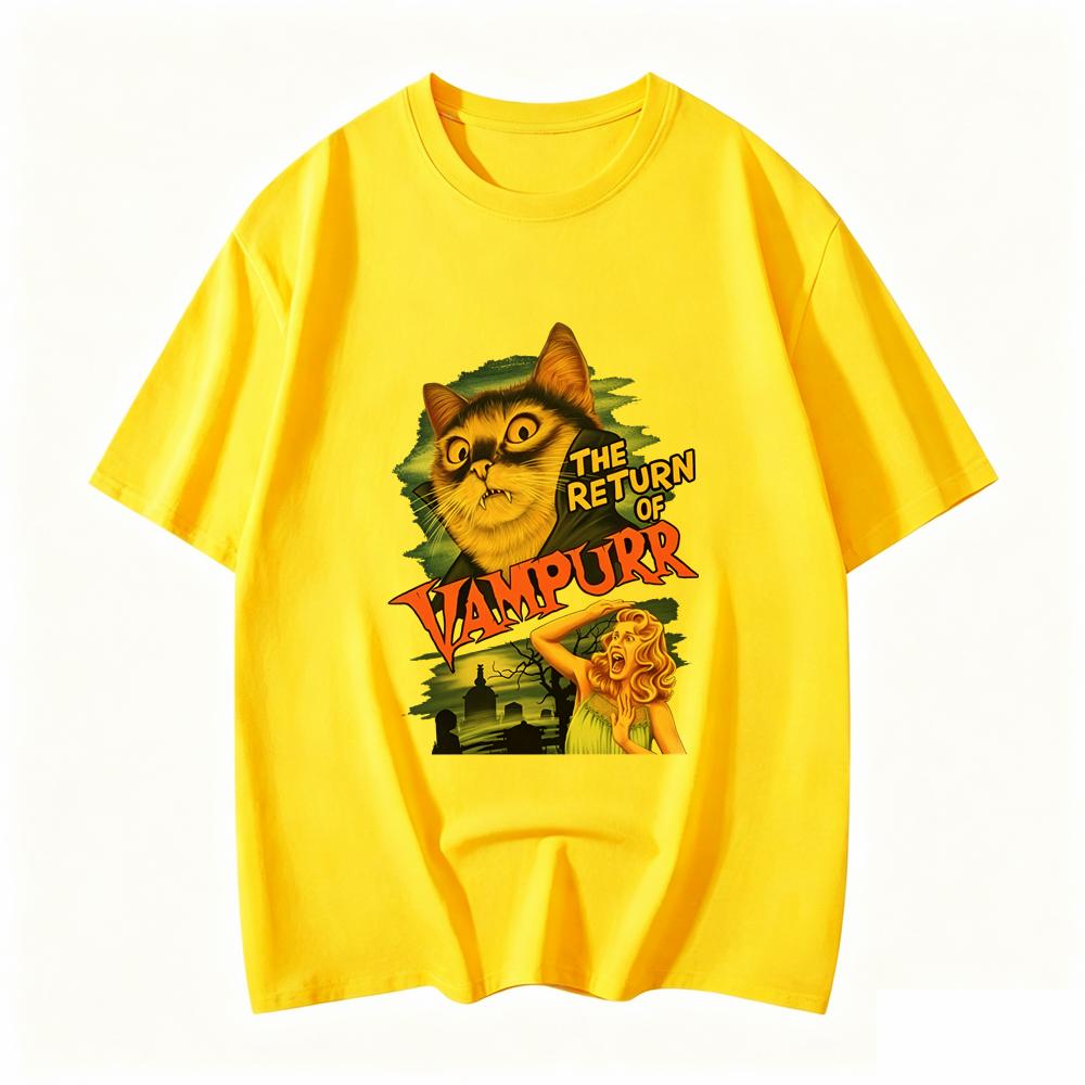 Unisexs Vintage Cat Print Tshirt The Return Of Vampire Retro Design Casual Crew Neck Short Sleeve Unisex Summer Clothing