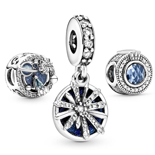 3pcs /Lot Blue Enamel Globe Charms Beads Star Pendant Fit Diy Brand Charm Bracelets Necklaces For Women Fashion Jewelry Making