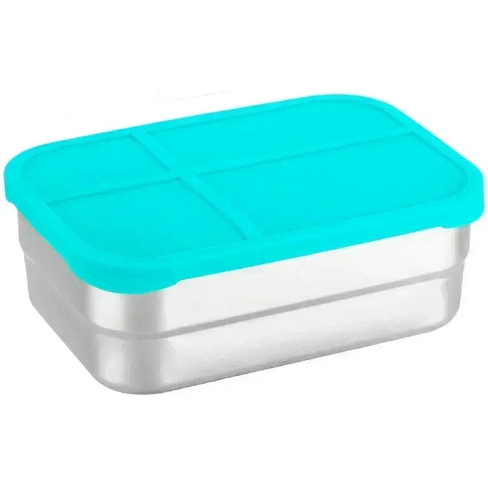 

720ML Stainless Steel Lunch Box with Leak Proof Silicone Lids for Secure Meal Storage and Travel Friendly Snack Containers светло-синий