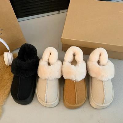 Chinelos Peludos Femininos Novos Outono Inverno 2024 Versão Coreana de Muffin com Solado Grosso Tamanho Grande Cabeça de Pão Meio Chinelo