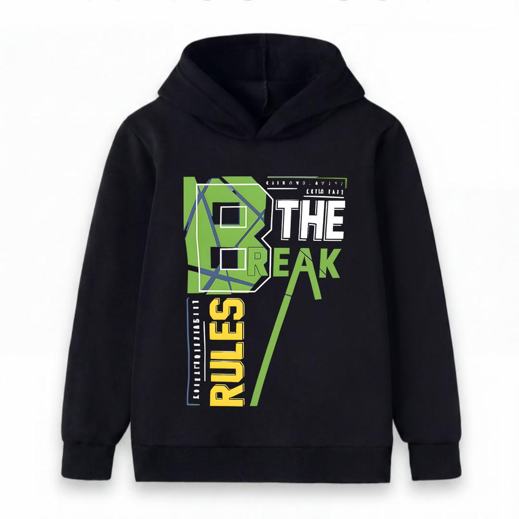 Kids Boys Girls Pullover Hoodie, Casual Break The Rules Graphic Long Sleeve Hooded Sweatshirt, Comfortable Soft Streetwear Top for Daily Wear 2-12 Yea