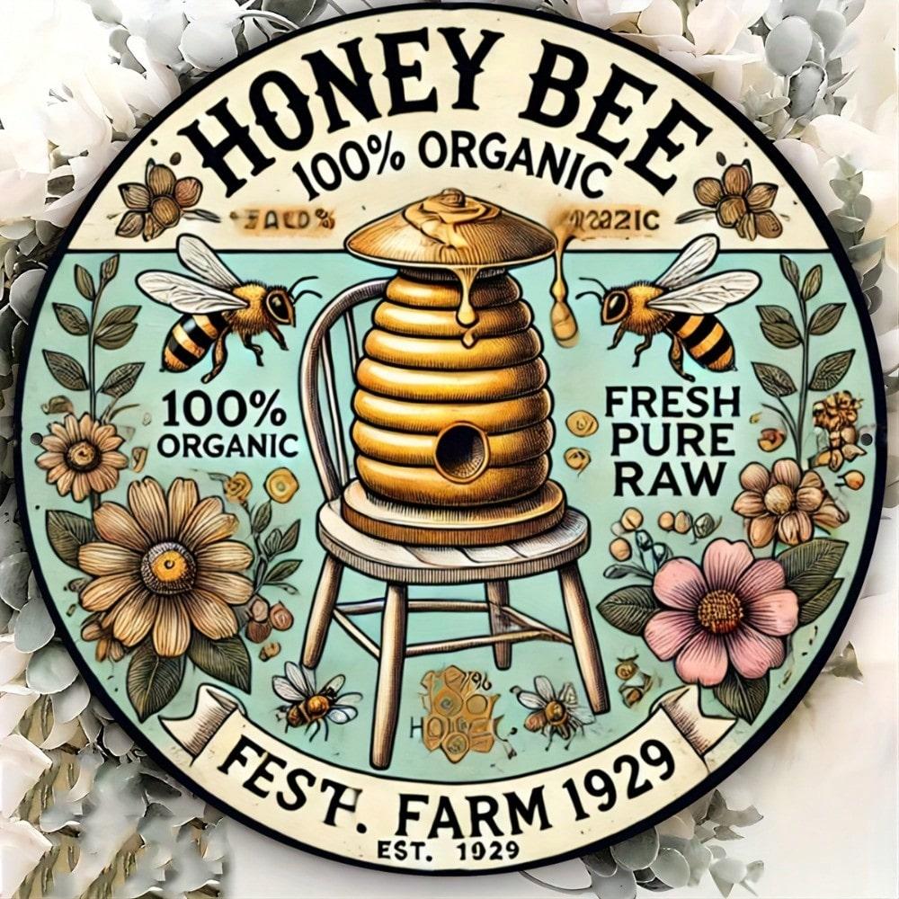 Metal Wreath Sign Rustic Decor Bee Farm Round Wall Art 20x20