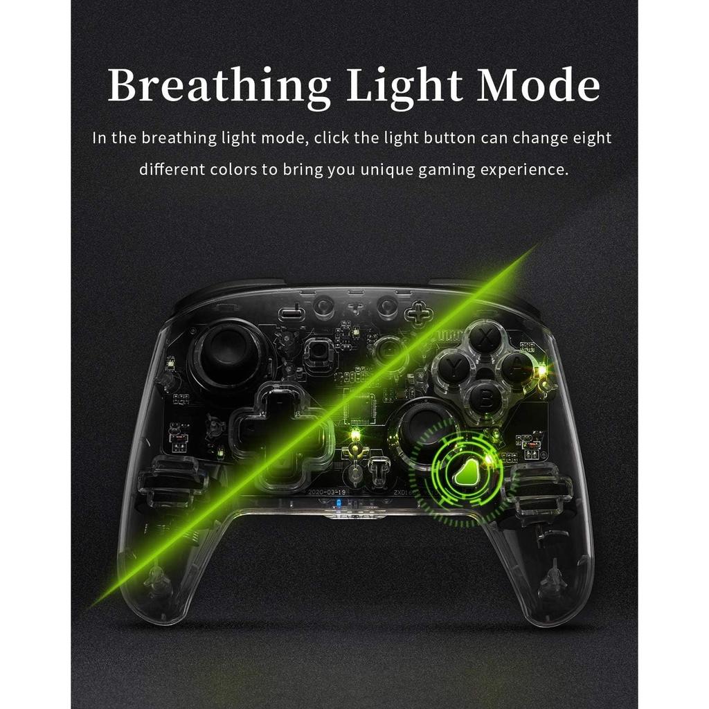 Switch Controller, Pro Controller für Switch/Switch Lite/Switch OLED, Einstellbarer Turbo, Vibrationsbewegung, Gyro, Transparent