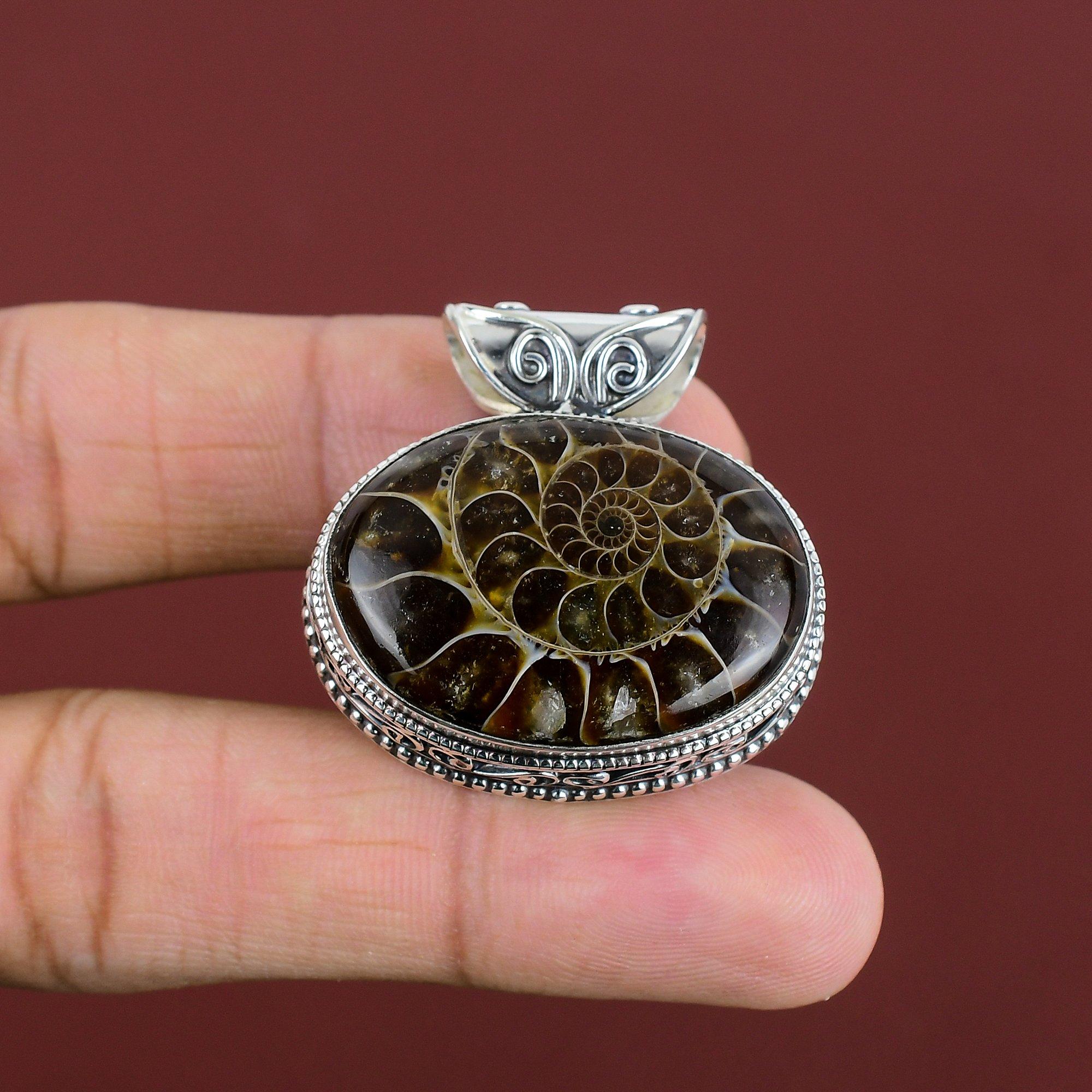 Ammonite Fossil Pendant Handmade Real Gemstone Pendant 925 Sterling Silver Pendant Very Pretty Vintage Pendant Amazing Jewelry Gift For Her