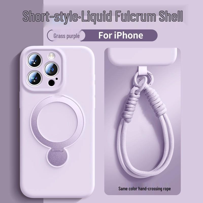Liquid Silicone iPhone 16 Case with Rotating Stand, Magnetic Lanyard, Anti-Fall, for Apple 15 Pro Max