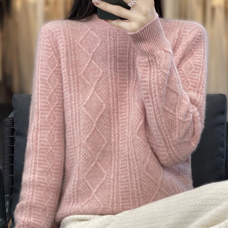 Heavy Twisted Round Neck Sweater for Women In Autumn and Winter Super Soft and Warm Wool Knitted Base Top Versatile Sweater