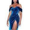 2026 One Shoulder Korean Velvet Fishbone Dress Split Evening Dress Female Spice Girls Fashion Sexy