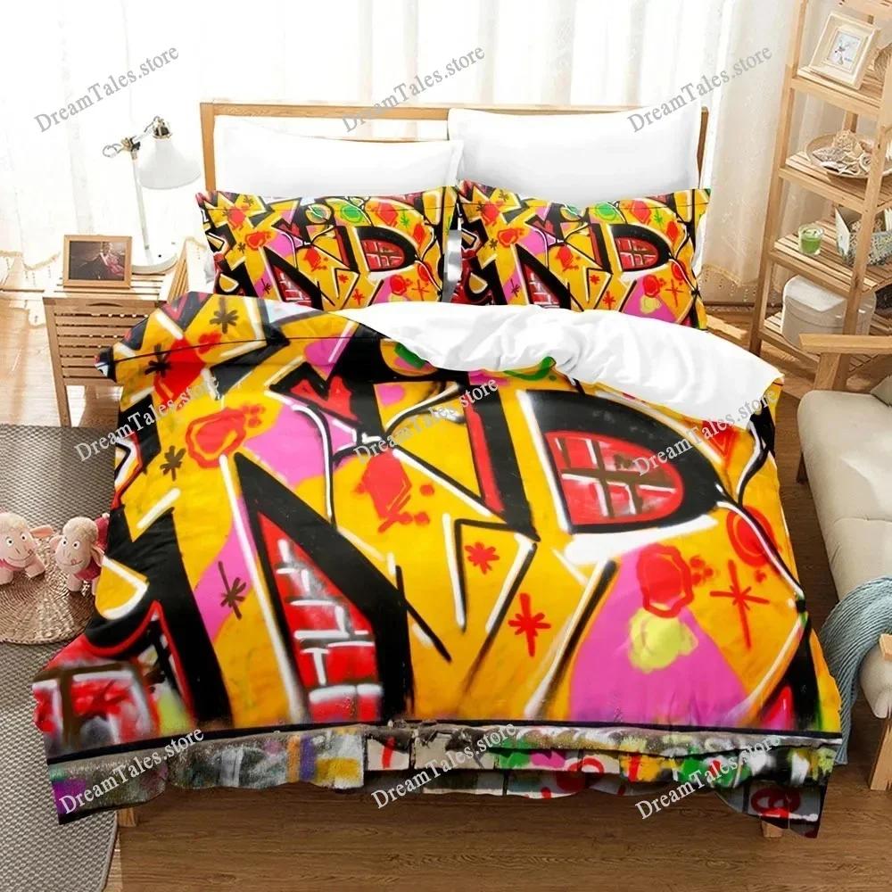 Graffiti Duvet Cover Set Teen Style Pattern Bedding Street Culture Decor Set King Queen Size Hip Hop Polyester Comforter Cover74