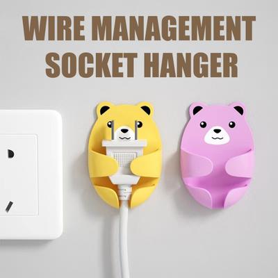 Steckdosenhalter Cartoon-Bär-Design Steckdosenhalter Selbstklebend Ohne Bohren Wandsteckdosenhalter Kabelmanagement Organizer