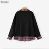 ZANZEA Women Casual Lapel Neck Long Sleeve Print Patchwork Loose Blouse